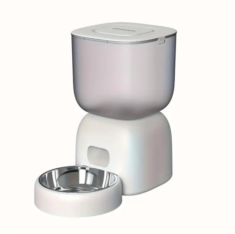 Image of PetVogue Automatic Feeder,Wire or Battery Cat Food Dispenser 3L Automatic Feeder, 10S Voice Prompt and Stainless Steel Bowl, Up to 4 Meals a Day (White)
