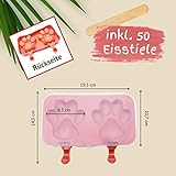 Eisform für Hundeeis aus Silikon, BPA frei, mit 50 GRATIS Holz-Eisstielen, 2 Pfotenformen, leichte Anwendung (2 Pfoten-Eisform, Rot)