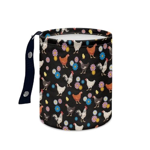 Image of Renewold Car Trash Can Garbage Can with Adjustable Button Straps Hanging Storage Organizer Bag Collapsible Multipurpose Car Trash Bin Bag Automotive Accessories Hippie Daisy Chickens Rooster