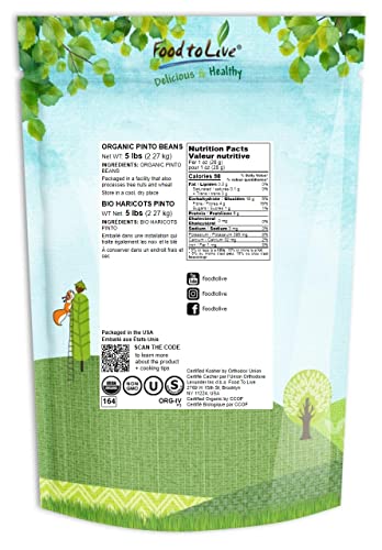 image for Food to Live Organic Pinto Beans, 5 Pounds, Non-GMO, Frijioles Pintos,