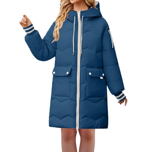 Chaquetas de invierno para mujer con cremallera completa, chaqueta acolchada de longitud media, chaqueta acolchada con capucha, abrigos térmicos para exteriores, azul, M