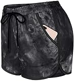 BLEVONH Plus Size Athletic Shorts for Women,Soft Comfortable Casual Sports Short Ladies Plus-Sized Beautiful Tie Dye Pattern Moisture-Wicking Lounging Gym Clothes Black Grey 2XL