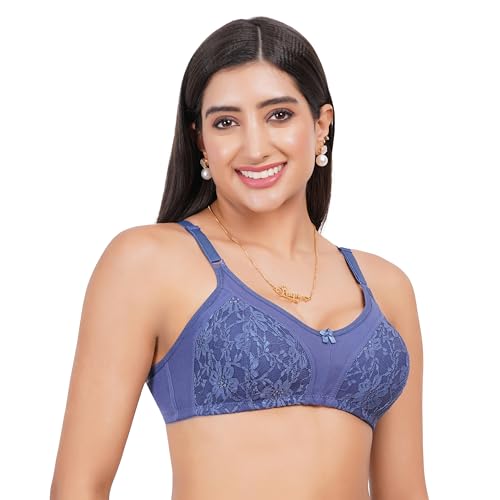 Image of Lace Non Padded Bra in B, C and D Cup for Women - Made of Pure Cotton Full Coverage Over Size Non Wired Pushup Soft Cup for T-Shirt Saree Dress Sports Garment for Daily Use Everyday