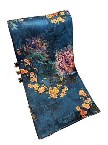 Écharpe bicolore 1094 HangErFeng grand châle soie brodé main bleu L