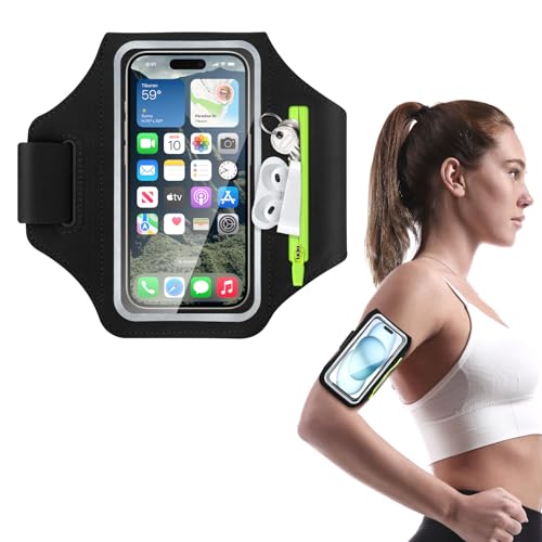 Sportarmband Handyhalterung Joggen, Weflay Handytasche Joggen mit Kopfhörertasche Schweißfest Tasche Running Armband für iPhone 16 15 14 13 12 11 Pro Max Galaxy S25 S24 S23 Ultra bis zu (6,8 Zoll)