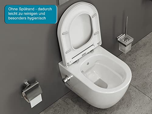Aqua Bagno | Taharet Toilette mit Bidet-Funktion, Absenkautomatik, spülrandlos, hochwertige weiße Keramik | 51,5 cm kurz – Bild 5