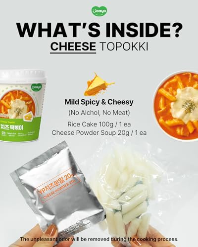 JOAYO Cheese Tteokbokki Rice Cakes w/Spicy & Rich Flavorful Savory Sauce [2-Pack] Korean Street Food Easy K-Food Instant Microwavable Snack Multicolor, Cheese, 4.2 Ounce (Pack of 2)