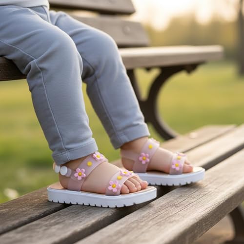 Image of bebe Girl's Flat Sandals - PCU Sandals with Flower, Bow, and Rhinestone Details for Toddler /Little Kid /Big Kid