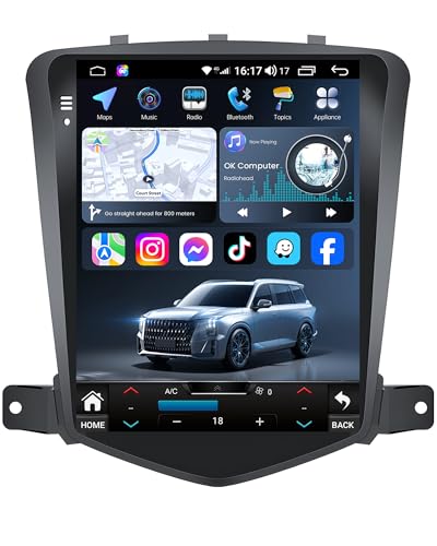 Andriod 15 Car Stereo Radio for Chevy Cruze 2009-2015: 10.4 Inch IPS Touchscreen Wireless CarPlay Andriod Auto Bluetooth GPS Navigation 5G WiFi 1080P Backup Camera Steering Wheel Control FM