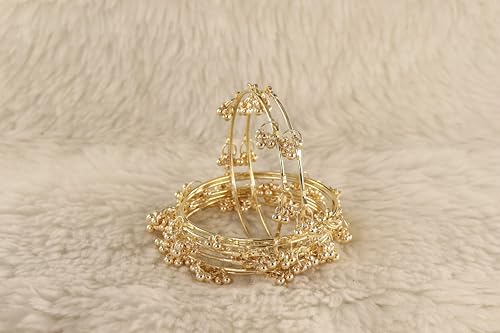 Image of NMII Ethnic Wear Bangles Gold-Tone Alloy with Musical Ghungroo Charms | Women Fashionable Jewelry | Designer Bracelet Bangles For Girls | Viral Kashmiri Chudiya for Weddings, Festivals & Parties