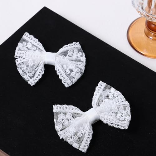 Moños de encaje blancos para cabello pequeños pinzas 3 pulgadas miniatura 5