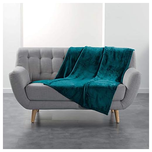 Douceur d'Intérieur, Plaid (125 x 150 cm) Flanou Bleu, Flanelle