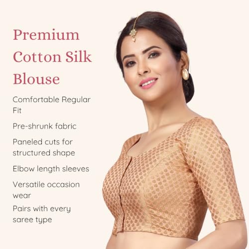 Image of Studio Shringaar Women's Zari Brocade Stitched Elbow Length Sleeves Saree Blouse