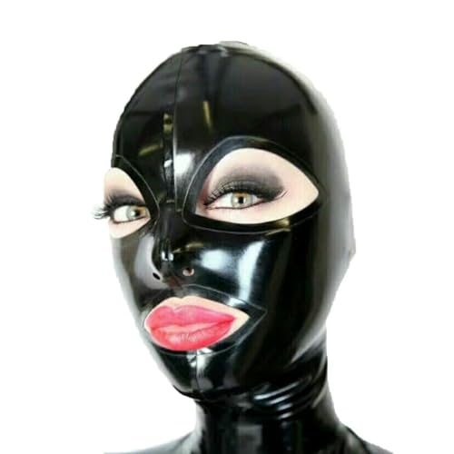 KLVEU Black Latex Hood Mask Full Face Mask Riding Mask Hood Party Latex Mask for Cosplay (XXL)