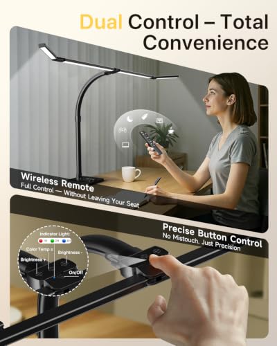 Image of ONEMIX LED Desk Lamp with Base, 42-Inch 4-Panel Light for Dual Monitors | 1800 Lumens, 4 Adjustable Panels, 5 Color Temps, 5 Brightness Levels, Remote, Timer, Flicker-Free for Home Office