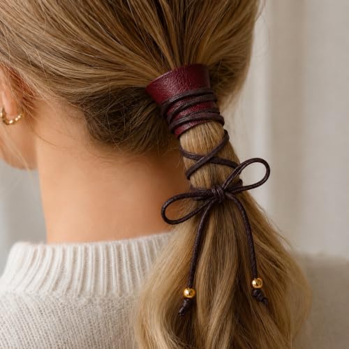 Handmade Leather Hair Wrap for Ponytail - Viking & Renaissance Braid Holder, Genuine Leather Hair Ties for Women, Boho Hair Accessories Brown