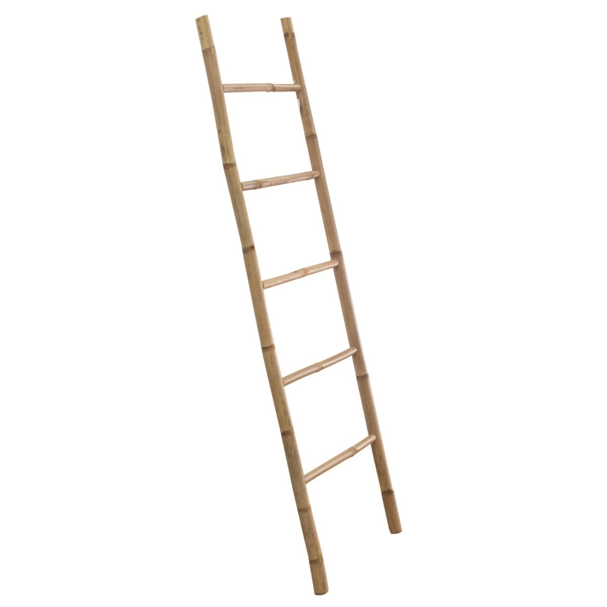 Portasciugamani scala a 5 portanti in legno di bambù, modello legno chiaro, altezza 150 cm