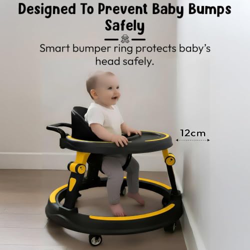 Image of StarandDaisy Baby Walker for Babies, 6-18 Month Baby Boy & Girl, Adjustable Height Infant Learning Walker with 360 Wheels, Anti-Slip, Comfortable Padded Seat, Activity Tray, Foldable Toddler Walker (Yellow-Black)