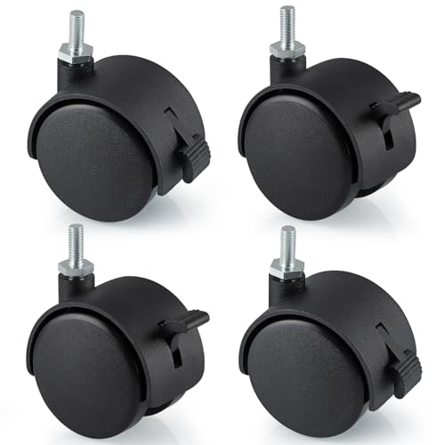 Skelang 4 Pcs 50mm Roue en nylon avec frein, roulette pivotantes à tige de 6mm*15mm, roulette en nylon avec verrouillage pour les petits meubles