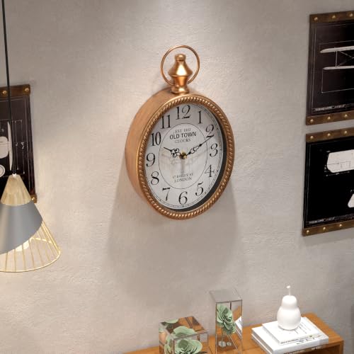 Image of Menterry Small Retro Oval Wall Clock Antique Old Design, Gold Vintage Style