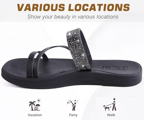 Image of ONCAI Women's Slide Sandals Trendy Square Summer Flat Dressy Sandals for Women 2025 Cross Strappy Open Split-Toe Ring with Slip-on Rubber Soles