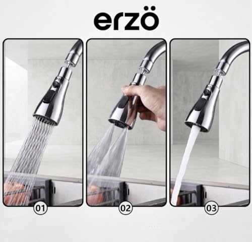 Image of Erzo Faucet Extender Tap Attachment with 360 Swivel, Kitchen Tap Extender, Dual Flow Modes, Kitchen Sink Sprayer Aerator, Chrome Finish
