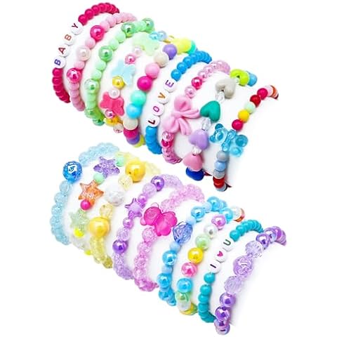 Asivsa 18 Pcs Kids Bracelets for Girls Cute Beaded Bracelets Little Girls Jewelry Letter Flower Star Pink Toddler Bracelets Set Gift Cover