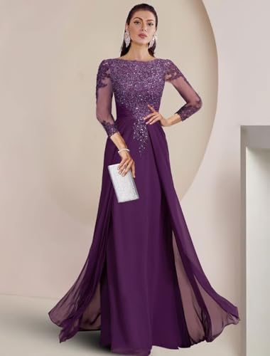 Mother of The Bride Dresses for Wedding Long Sleeve Chiffon Lace Applique Long Formal Evening Gown 20252