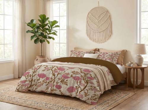 Housse de couette 200x200 en microfibre douce beige, lit 2 personnes sans repassage