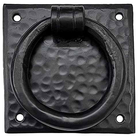 Adonai Hardware 3.6""Jathniel" Antique Iron Hand Forged Hammered Ring Door Knocker - Matte Black Cover