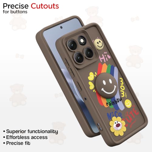 Image of Pikkme Back Cover for Motorola Moto G86 Power 5G | Soft Silicone| Cute Rainbow Smile & 3D Cartoon Flower Design | Shockproof Raised Camera Protection Bumper Case (Brown)