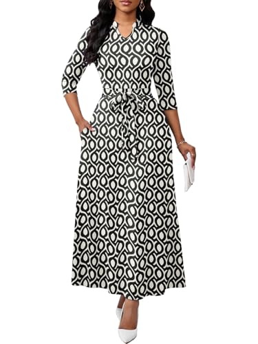 Image of BubFee Maxi Dresses for Women Semi Formal Long Dress 3 /4 Sleeve Casual A-line Church Dresses with Pockets
