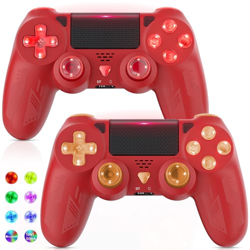 Lapezei Paquete de 2 Controladores Inalámbricos para Controlador de Juego PS 4 con Destello,Motor Turbo dual y Conector de Audio de 3,5 mm/LED/Panel Táctil para P-s4/Pro/Slim/PC - Rojo