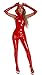 Panegy Women's One Piece Jumpsuit Metallic Zipper Front Romper Suit Sleeveless Stretch Bodysuit Liquid Leather Costume for Roleplay Clubwear Red US Size M