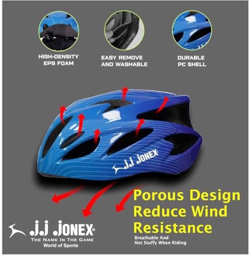 Image of JJ Jonex Adjustable Cycling & Skating Helmet with Detachable Visor | Light Weight | Adjustable Strap with Comfortable Chin Padding | Ideal for Men, Women & Kids (Blue, Large)