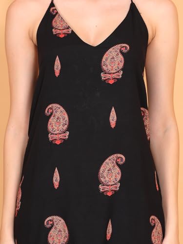 Image of FIMS - Fashion is my style Rayon Short Kurti for Women, Ethnic Printed, Black Sleeveless Kurtis, Summer Wear, Ideal Gift for Girls