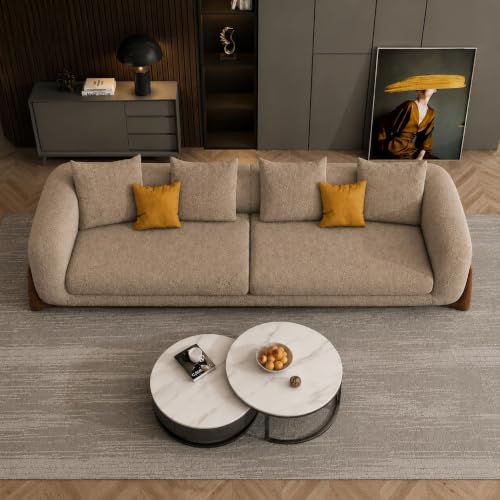 Image of Modern Sofa, Teddy Fabric, Chesterfield Style, Wooden Legs, for Living Room, Bedroom, Hallways (Taupe - 3 Seater)