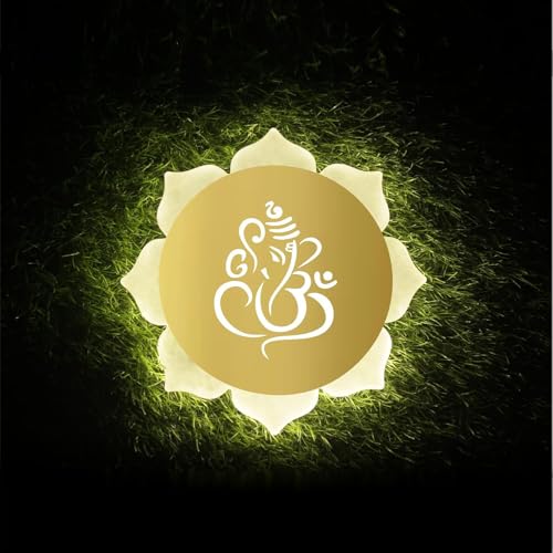 Image of Flower Ganpati LED Wall Light - Gold & Frosted Acrylic | Ideal for Temple, Living Room, Bedroom, Pooja Room, Mandir & Shops - (1 Pack)