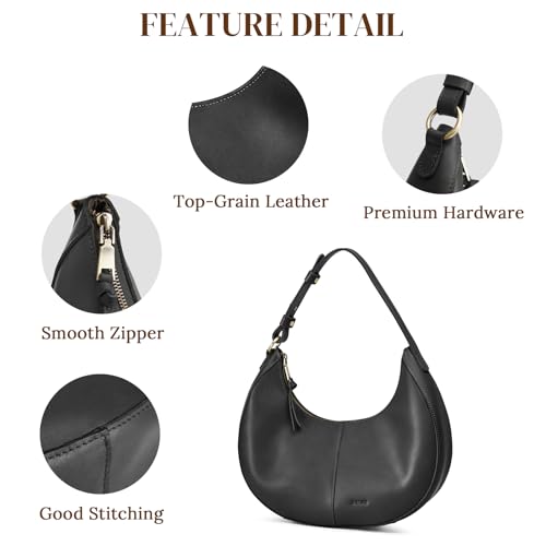 Image of S-ZONE Top Grain Leather Shoulder Bags for Women Hobo Crescent Bag Handbags Purse