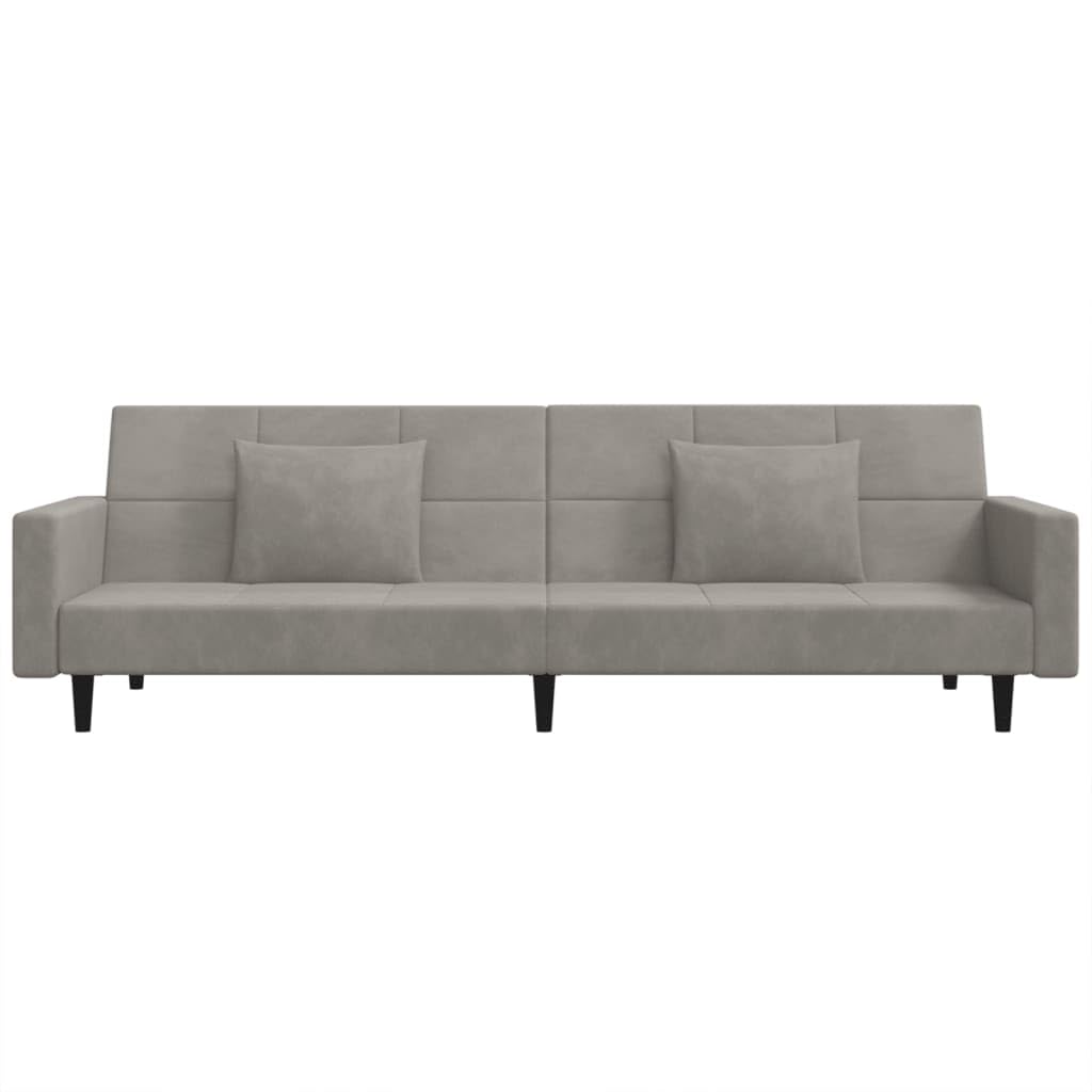 Sofá cama, 2 plazas con 2 cojines, terciopelo gris claro, cómodo sofá cama con 2 respaldos separados para asientos y cama doble