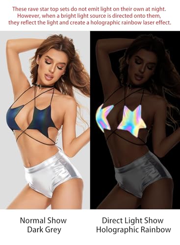 Rave Star Top for Women - Halloween Sexy Halter Crop Backless Bra Music Festival Crisscross Straps Concert Outfits2