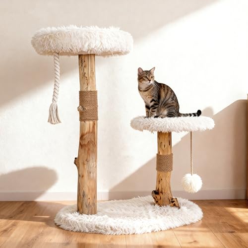 Torre moderna para gatos de interior de madera sólida con poste rascador miniatura 1