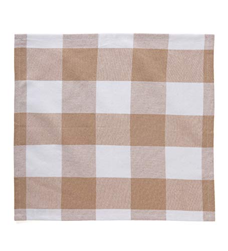Encasa Homes Dining Table Napkins 12 Pcs Set Of Large 17"X17" - Buffalo Beige Checks - Heavy Eco-Friendly Cotton, Homespun Fabric, Machine Washable For Dinner, Party, Restaurant & Banquet #TOP2