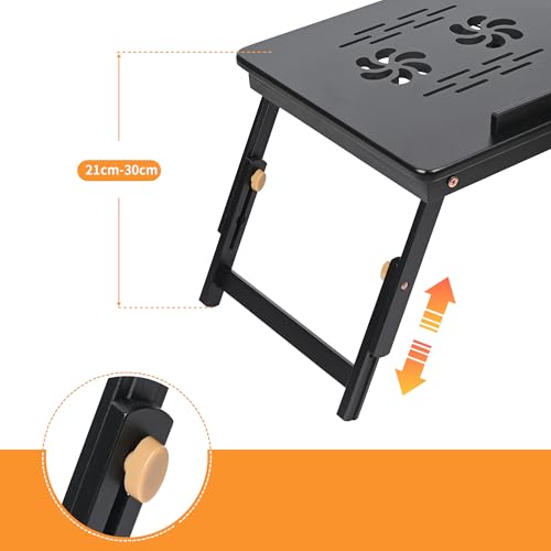 VASMIA Mesa Plegable de bambú para Cama y sofá, Bandeja de Desayuno, con Patas Plegables, Altura Regulable, Estante de Cama, Plegable, Negro - imagen 6