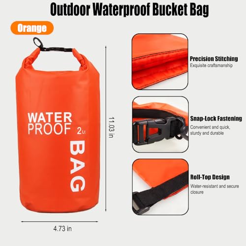 Bolsa seca impermeable de 2L, ligera y compacta con cierre enrollable para kayak, natación, camping y playa, resistente al agua, color naranja miniatura 2