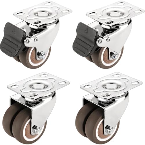 Roulettes pivotantes silencieuses double roue caoutchouc 1.5 pouce avec frein