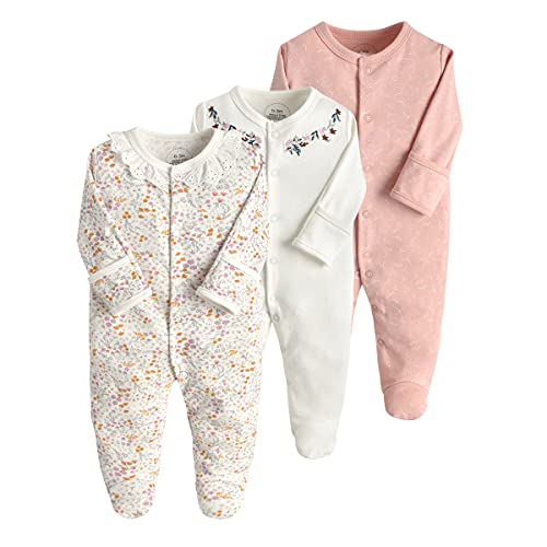 amropi Bambino Pagliaccetti 3 Pezzi in Cotone Neonato Ragazzi Ragazze Pigiami Manica Lunga Tutine 3-6 Mesi, Bianco Rosa Fiore
