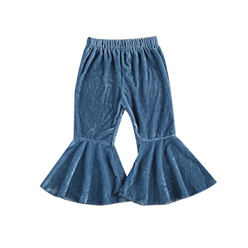 Emmababy Toddler Kids Baby Girls Velvet Long Pants Cotton Flare Leggings Bell Bottom Leggings Trousers Outfit 1-5T (6-12 Months, A-Velvet Blue)
