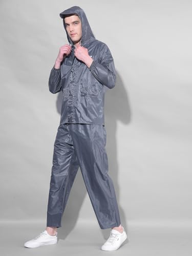 Image of Dollar Men's Waterproof PVC Raincoat Set | Zipper & Button Closure | Hood & Pocket | Full Sleeve Jacket Pant Rainwear Suit | Lightweight Leakproof Rain Protection for Outdoor, Biking, Riding