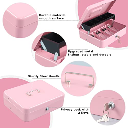 Image of xydled Cash Box with Key Lock, Metal Money Box, Safe Storage box, Pink